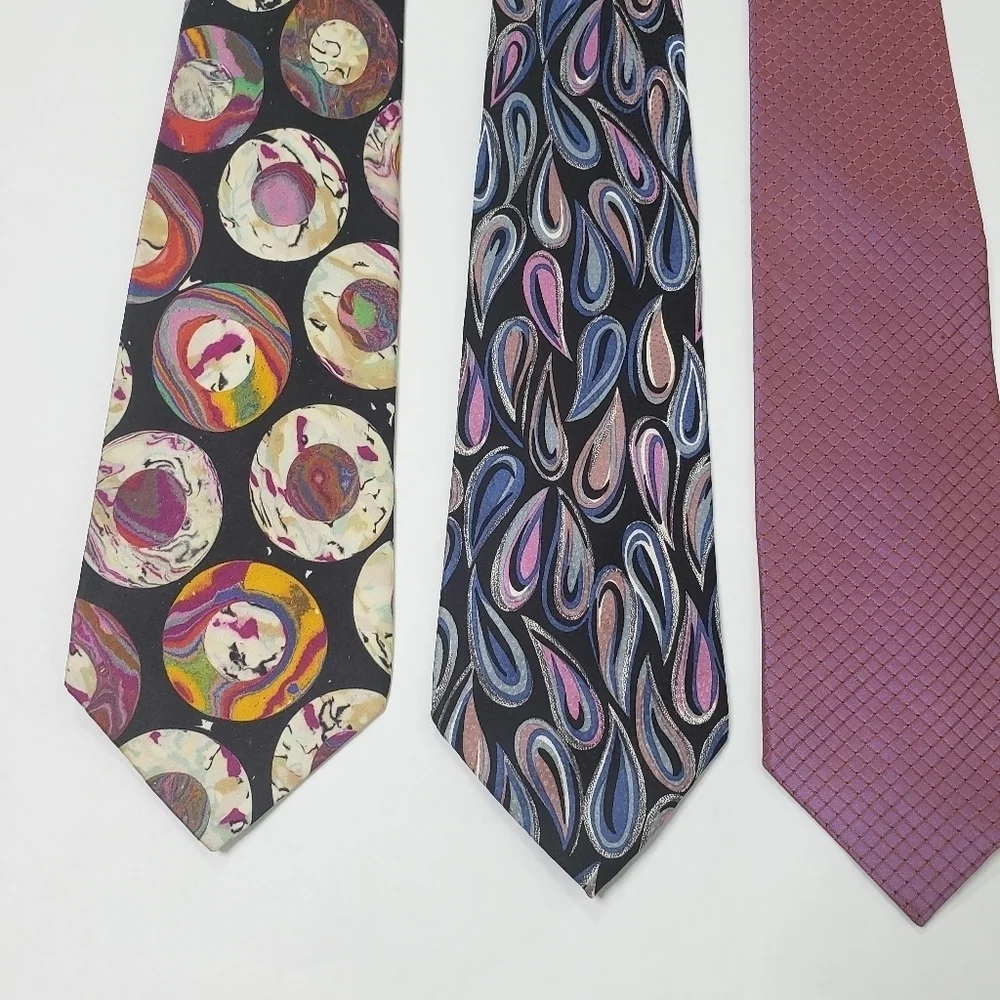 Bachrach bundle of 5 silk ties pink and purple abstract